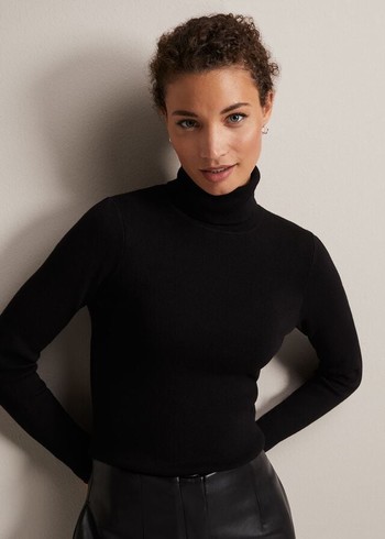 Phase Eight Gwyneth Roll Neck Knitwear Black Canada | BAQGXE-408